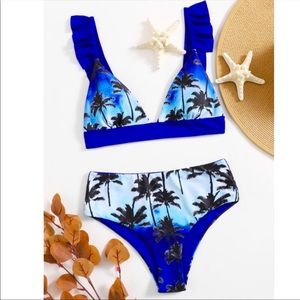 Boho Palm Print Royal Blue Bikinis Swimwear Ser